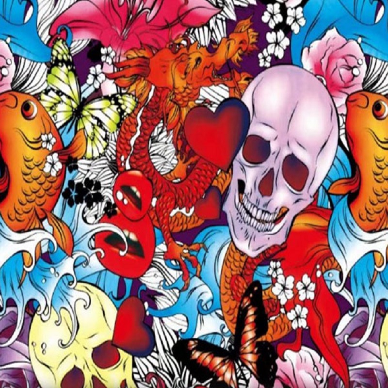 Colourful Tattoo Skulls Hydro Dipping Pattern