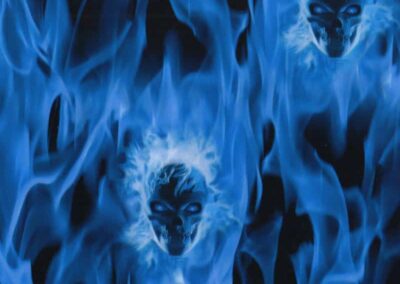 Blue Flaming Skulls