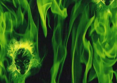 Green Flaming Skulls
