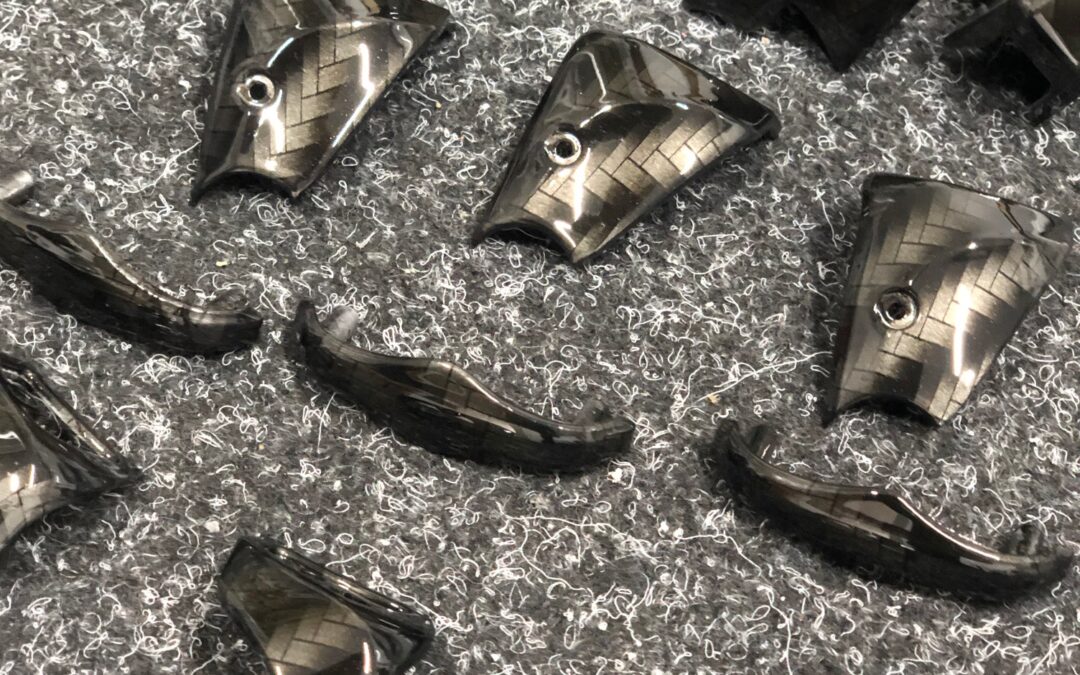 Fishing reel parts hydro dipped in large carbon fibre