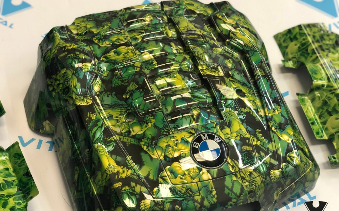 BMW Engine Bay Hydro Dipped in Hulk and Green Flames
