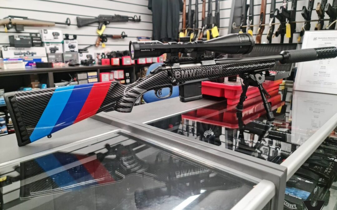 Gun Stock Hydro Dipped in Carbon Fibre with Custom BMW Text