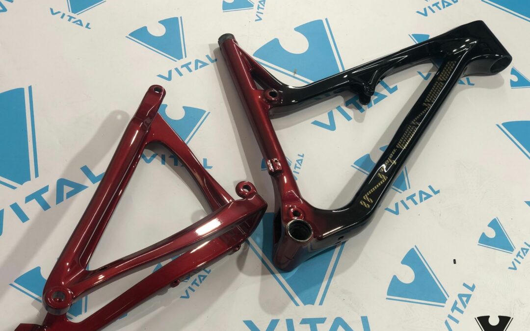 Bike Frame Painted in Custom Black and White with Carbon Lettering