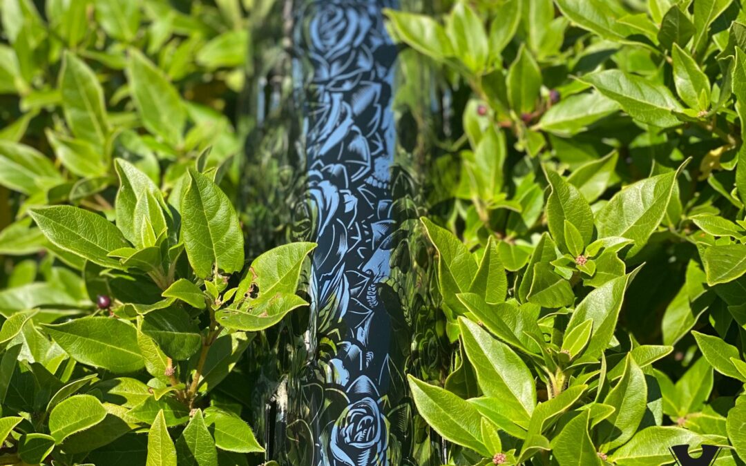 Prosthetic Leg Cover Dipped in Chrome Skulls and Roses