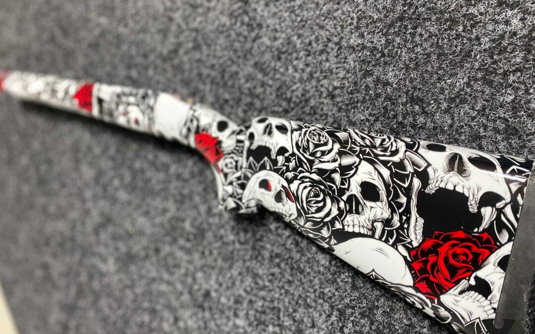 Gunstock Hydro Dipped in Skulls and Rose with Airbrushed Red