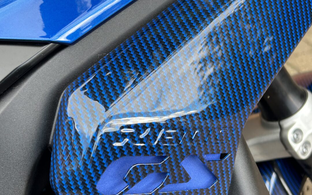 Motorcycle Panels Hydro Dipped in Blue Carbon Fibre