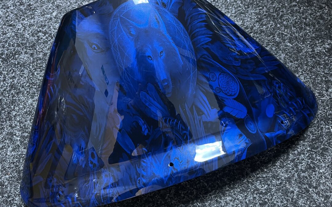Motorcycle Panel Hydro Dipped in a Blue Native Design