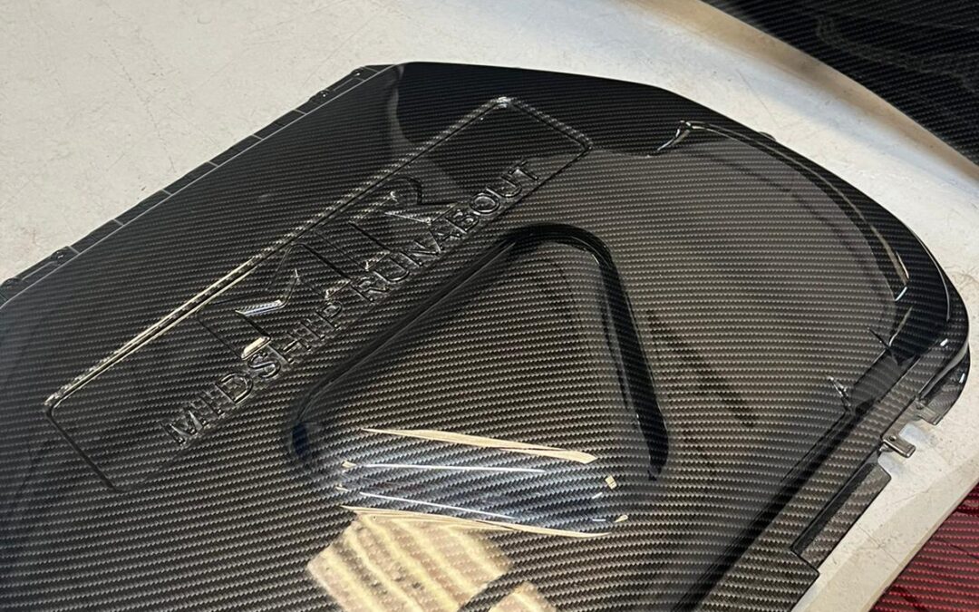 Engine Bay Covers Hydro Dipped In Black and Red Carbon Fibre