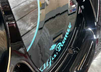 Alfa Romeo Giulia Alloys Refinished in Gloss Black with Custom Teal Detailing