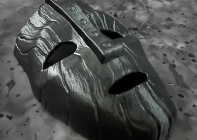 3D Printed Mask Painted in Satin Black, side view showing depth