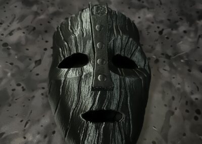 3D Printed Mask Painted in Satin Black, straight-on front view