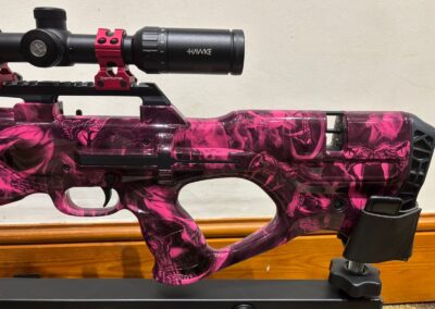 Air Rifle Stock Hydro Dipped in Pink Venom, close-up fitted