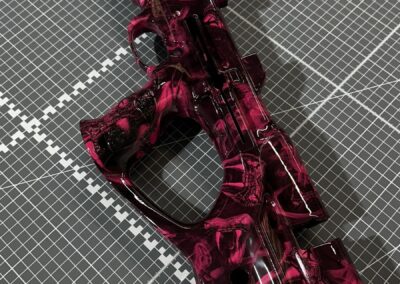 Air Rifle Stock Hydro Dipped in Pink Venom, stock overhead view