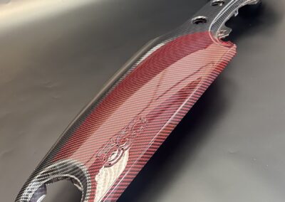 Full length Fiat 500 dash trim in red and black carbon