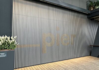 Pier lettering on the Fulham Pier feature wall, portrait view