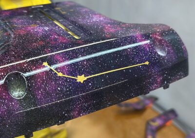 Detail of gold constellation lines on a galaxy mobility panel