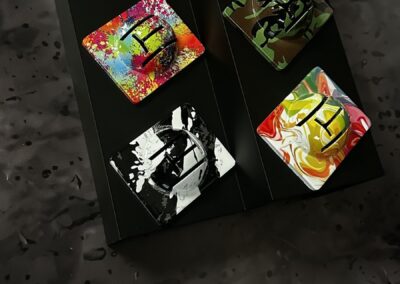 Golf Ball Line Markers Designed, 3D Printed and Hydro Dipped, angled overhead view