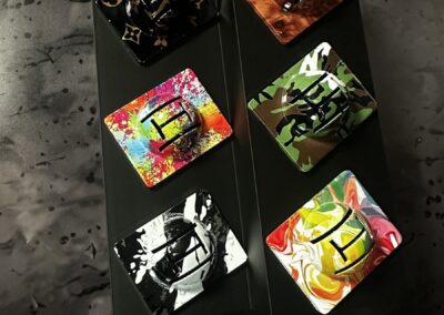Golf Ball Line Markers Designed, 3D Printed and Hydro Dipped, overhead view of the set