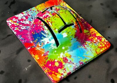 Golf Ball Line Markers Designed, 3D Printed and Hydro Dipped, paint splash marker close-up