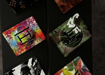 Golf Ball Line Markers Designed, 3D Printed and Hydro Dipped, top-down view of the set