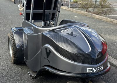 Golf Powerchair Finished in Carbon Fibre and Anthracite with Custom Logos, full chair rear view