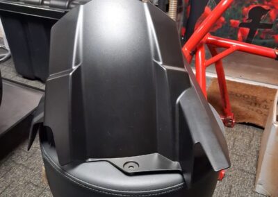 Kawasaki Z900 Hugger Hydro Dipped in Lined Carbon and Seat Cowl in Lest We Forget, before: hugger front view