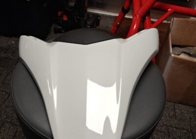 Kawasaki Z900 Hugger Hydro Dipped in Lined Carbon and Seat Cowl in Lest We Forget, before: seat cowl rear view