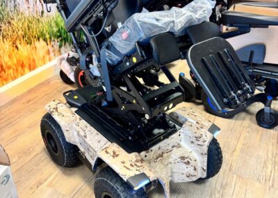 Desert camo off-road powerchair with the seat fitted