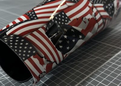 Prosthetic Leg Cover Hydro Dipped in American Flag, end view