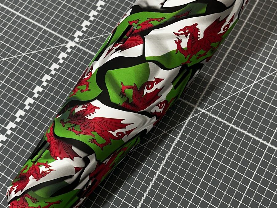 Prosthetic Leg Cover Hydro Dipped in Welsh Flag