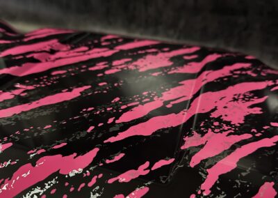 Quickie Powerchair Panel Hydro Dipped in Pink Marble Splash, marble splash close-up