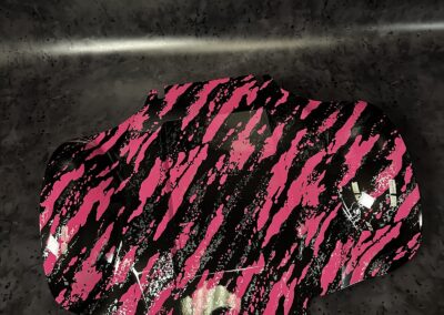 Quickie Powerchair Panel Hydro Dipped in Pink Marble Splash, panel angled view