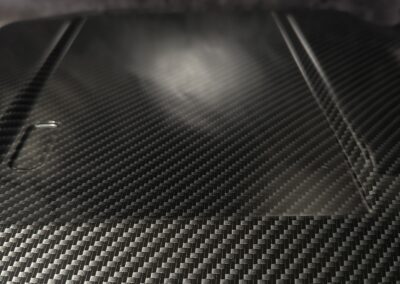 Quickie Powerchair Shroud Hydro Dipped in Carbon Fibre, carbon weave close-up