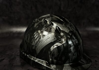 Vented Safety Hat Hydro Dipped in Bad Ass, rear three-quarter view