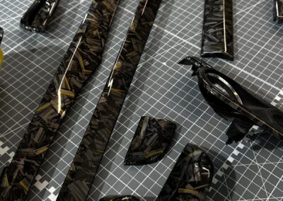Seat Backs and Interior Trims Hydro Dipped in Yellow Gold Forged Carbon, dash and door trim strips