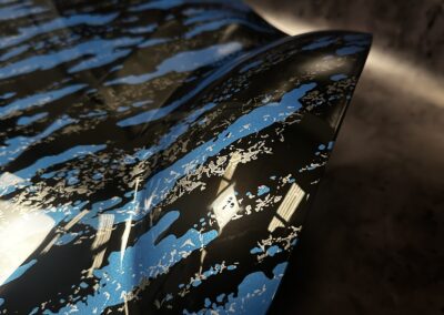 Sunrise Quickie Panel Hydro Dipped in Blue Marble Splash, curved edge detail